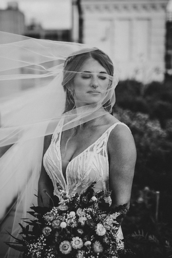 Bride at brooklyn grange on wedding day