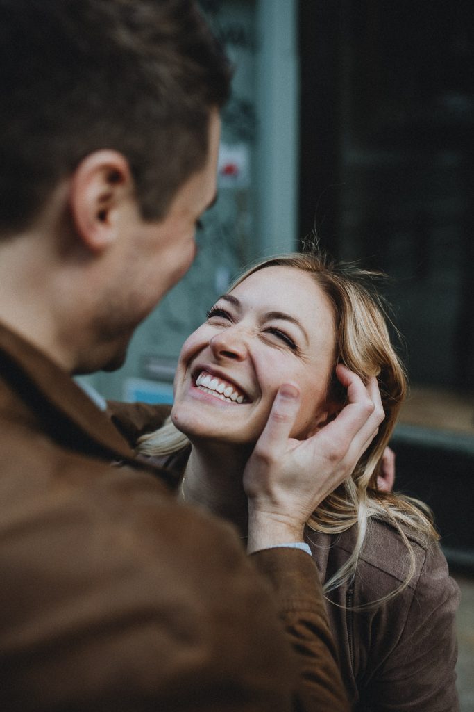 Couple during engagement session in tribeca nyc