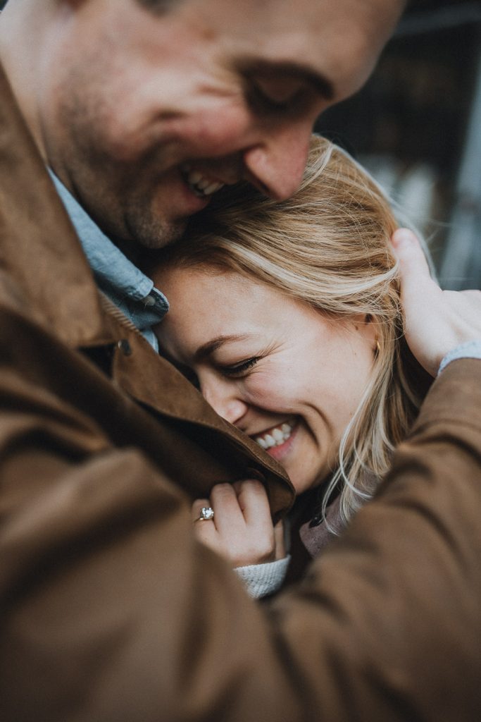 Couple during engagement session in tribeca nyc