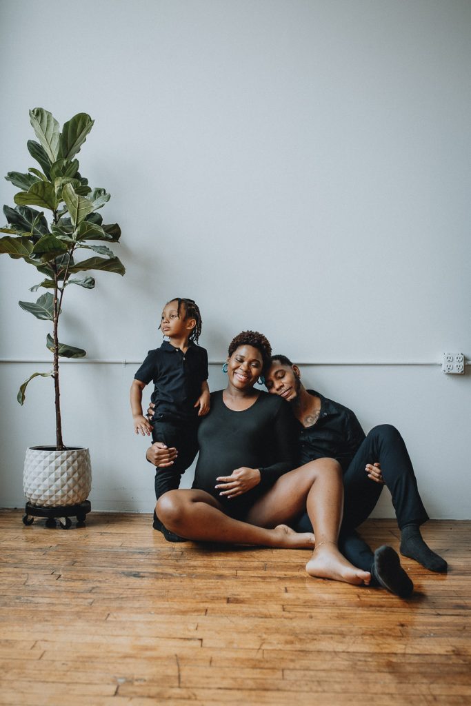Photoshoot of black family in brooklyn studio