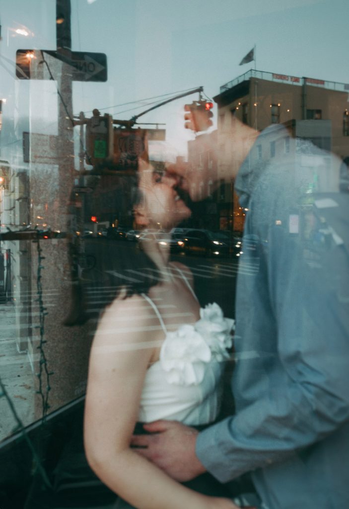 Blurry photo during engagement session in nyc bar