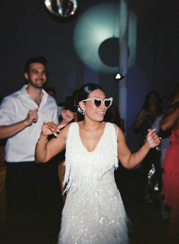 Flash film photo of nyc wedding reception on dance floor