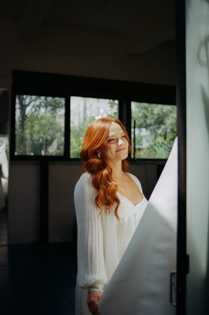 Film photo of bride getting ready before wedding at the foundry nyc