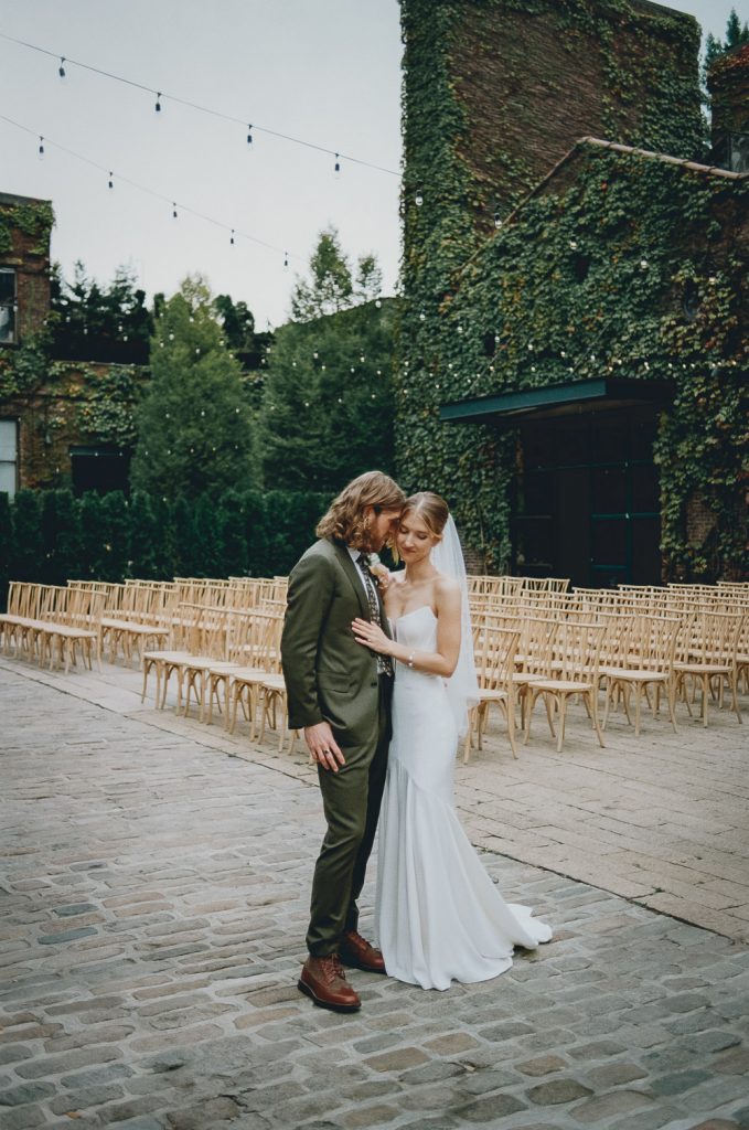 Film photo of bride and groom at nyc wedding at the foundry