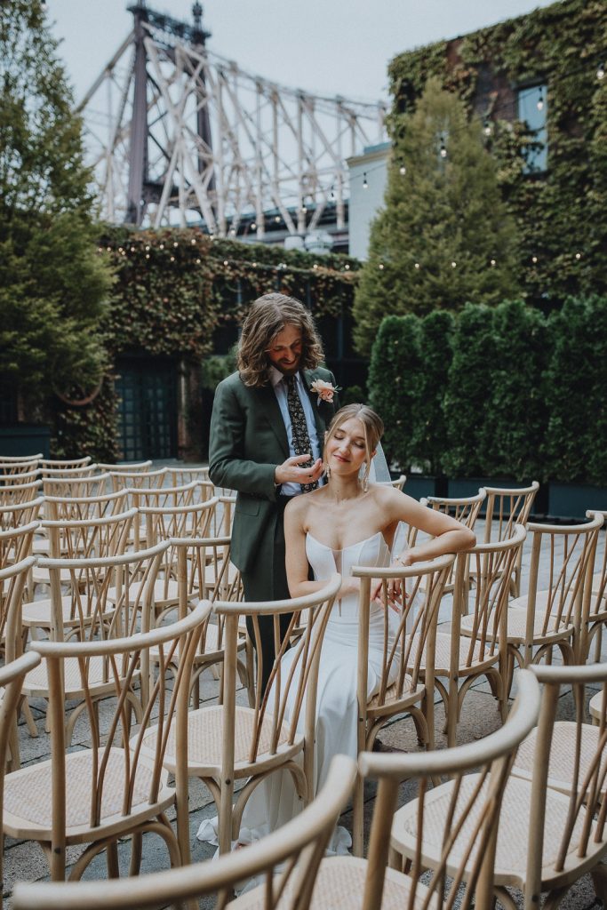 Bride and groom at nyc wedding at the foundry