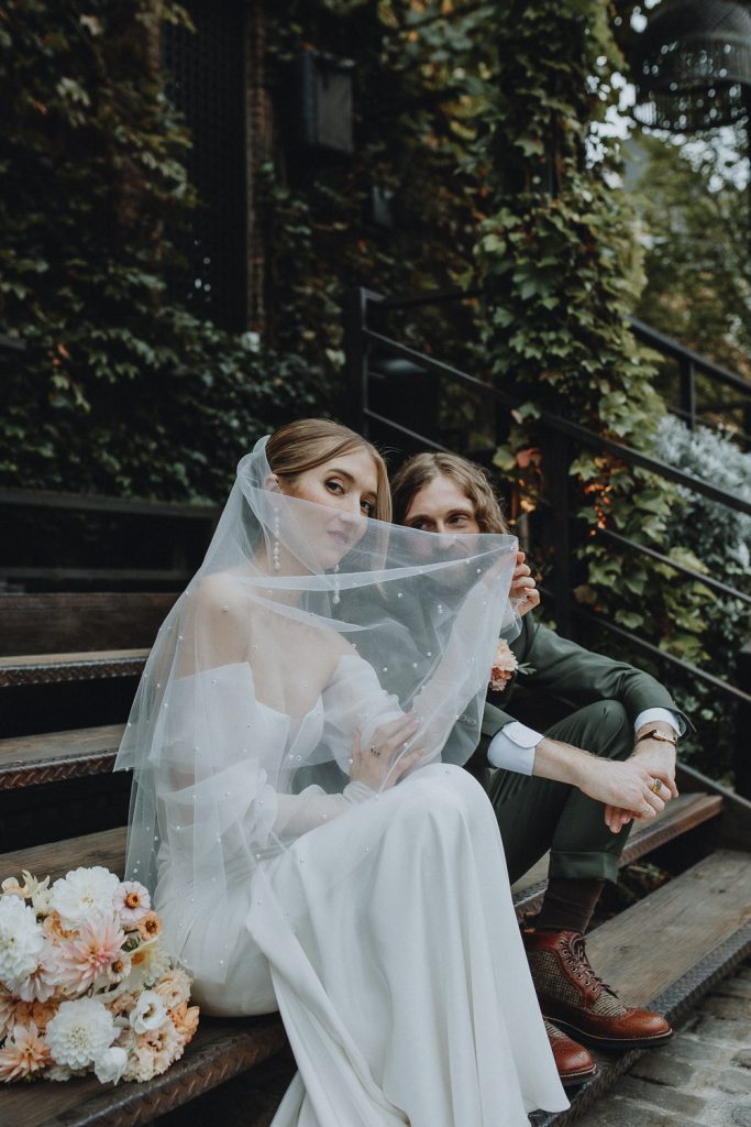 Bride and groom at nyc wedding at the foundry