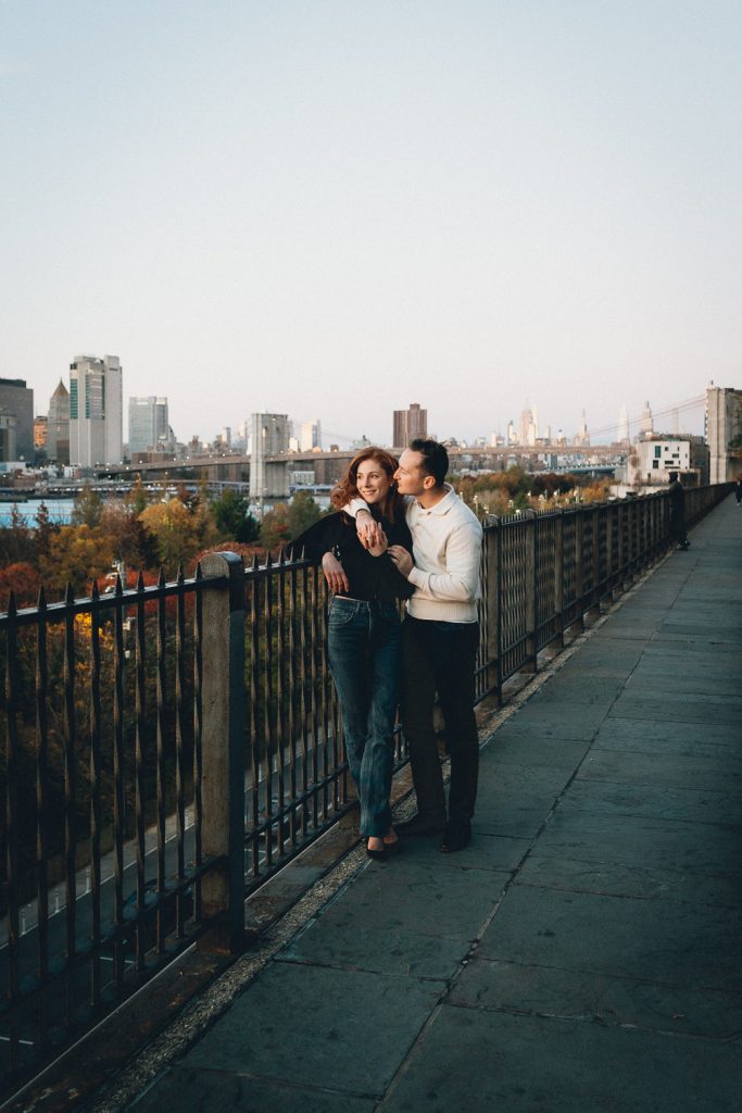 Nostalgic engagement session on brooklyn promenade