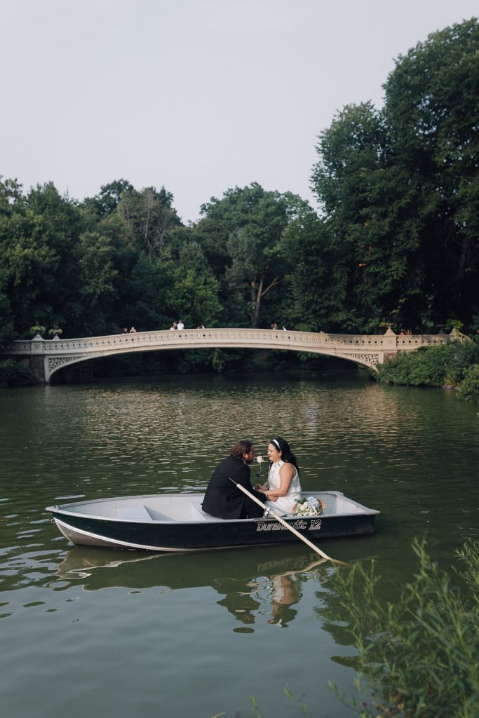Engagement photo session in central park on row boat