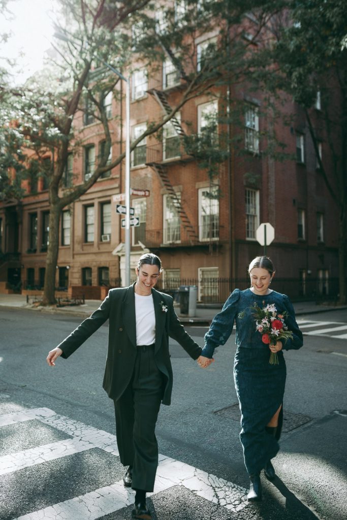 Two brides during gay elopement in nyc
