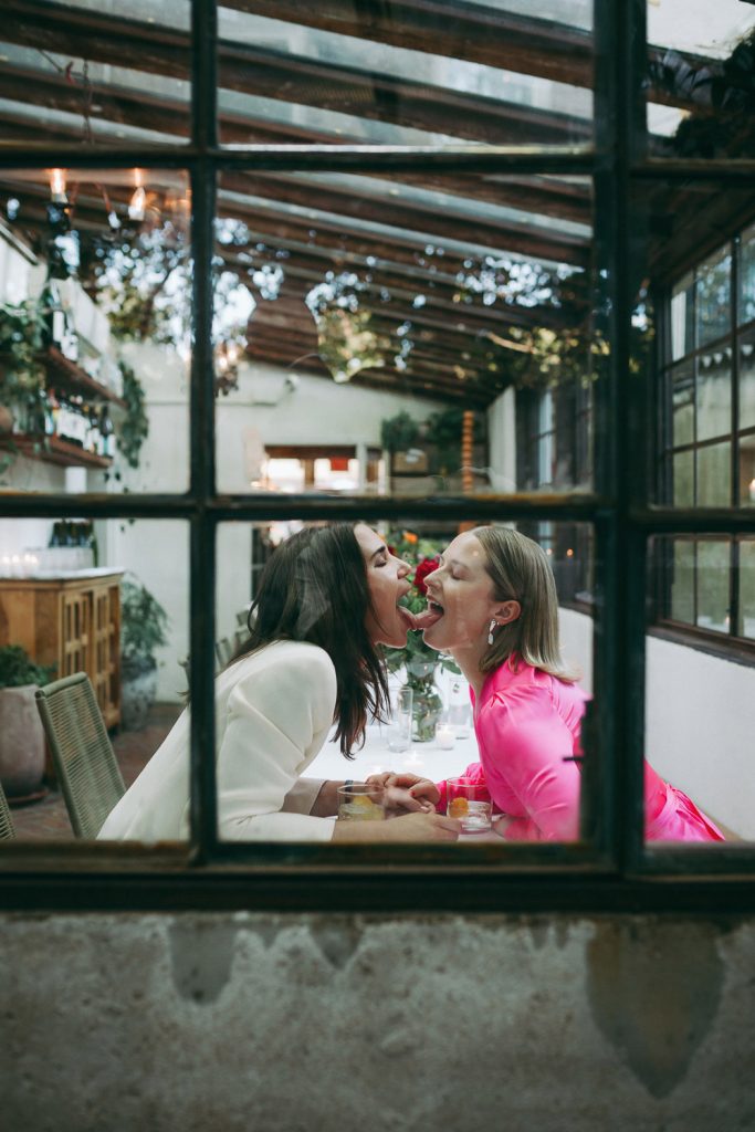 Two brides at lesbian wedding reception in brooklyn