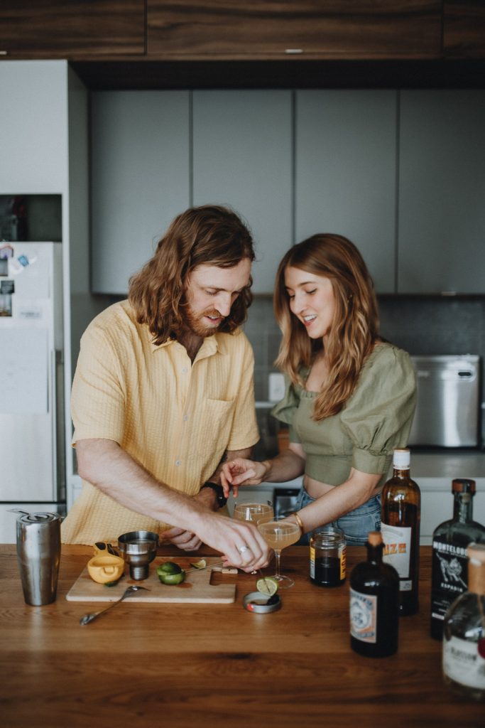 Couple during engagement session at home in nyc