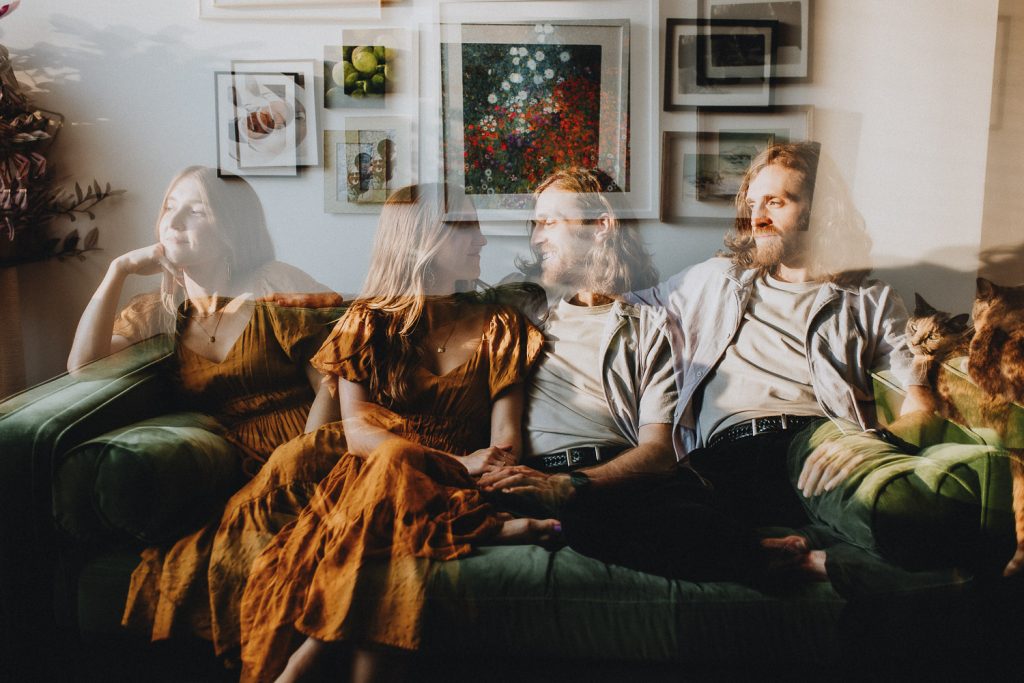 Couple during engagement session at home in nyc