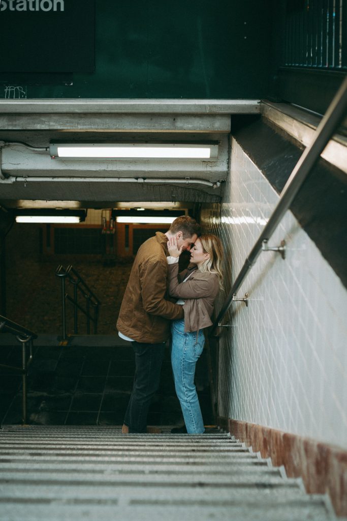 Couple during engagement photoshoot in nyc