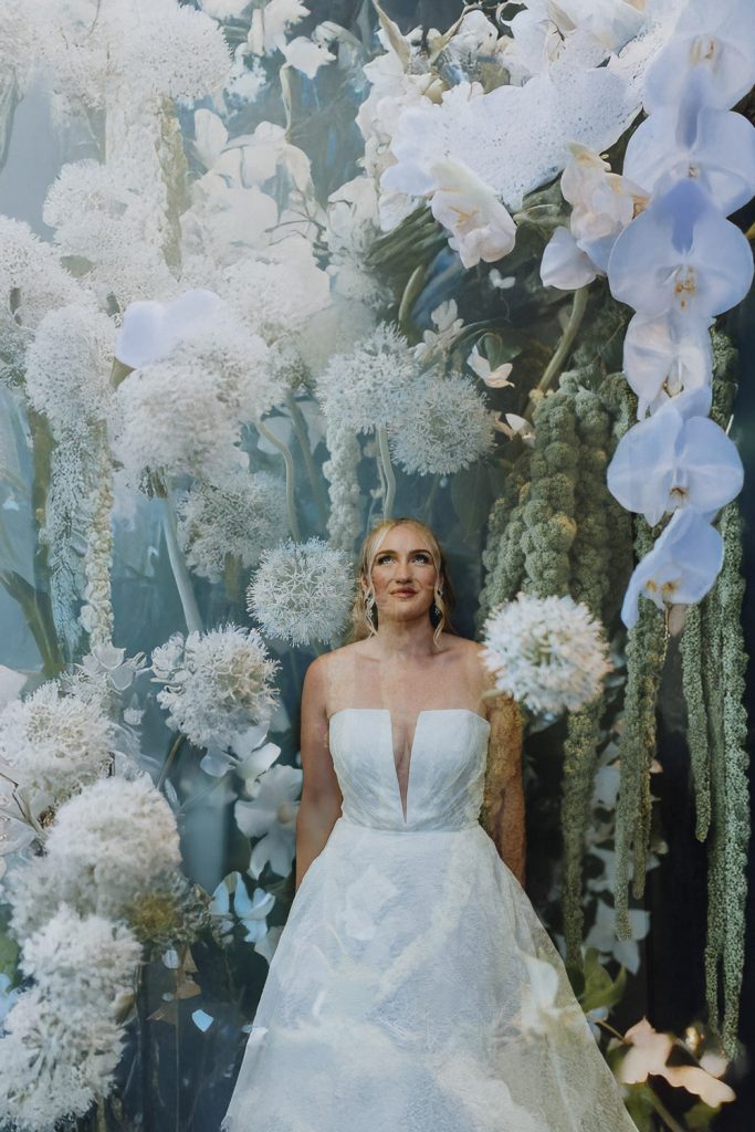 Double exposure photo of bride with flowers
