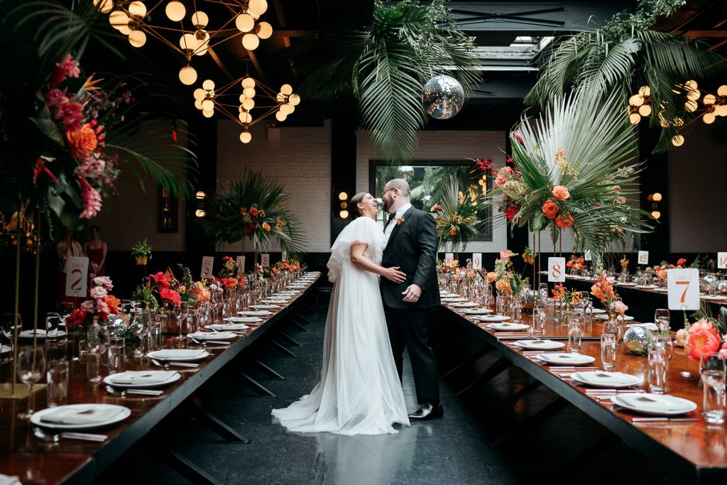 Disco tropical jungle wedding at 501 union in brooklyn