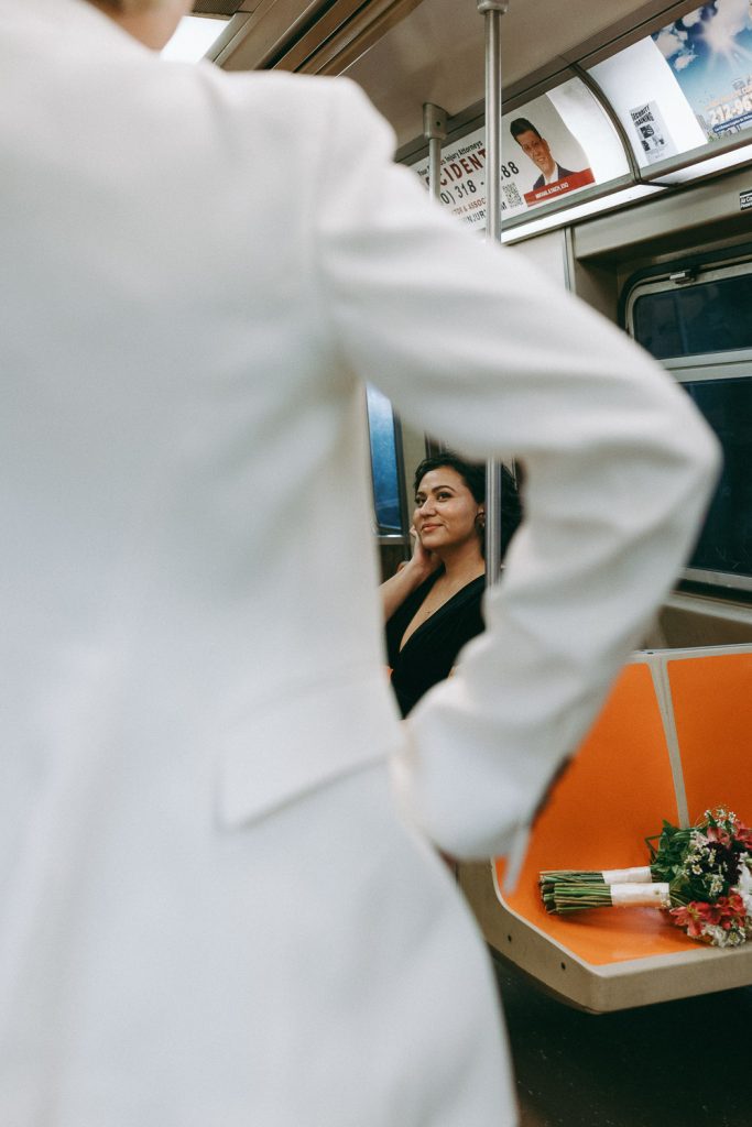Queer elopement wedding in nyc subway