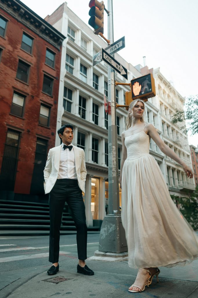 Bride and groom in soho during nyc elopement wedding