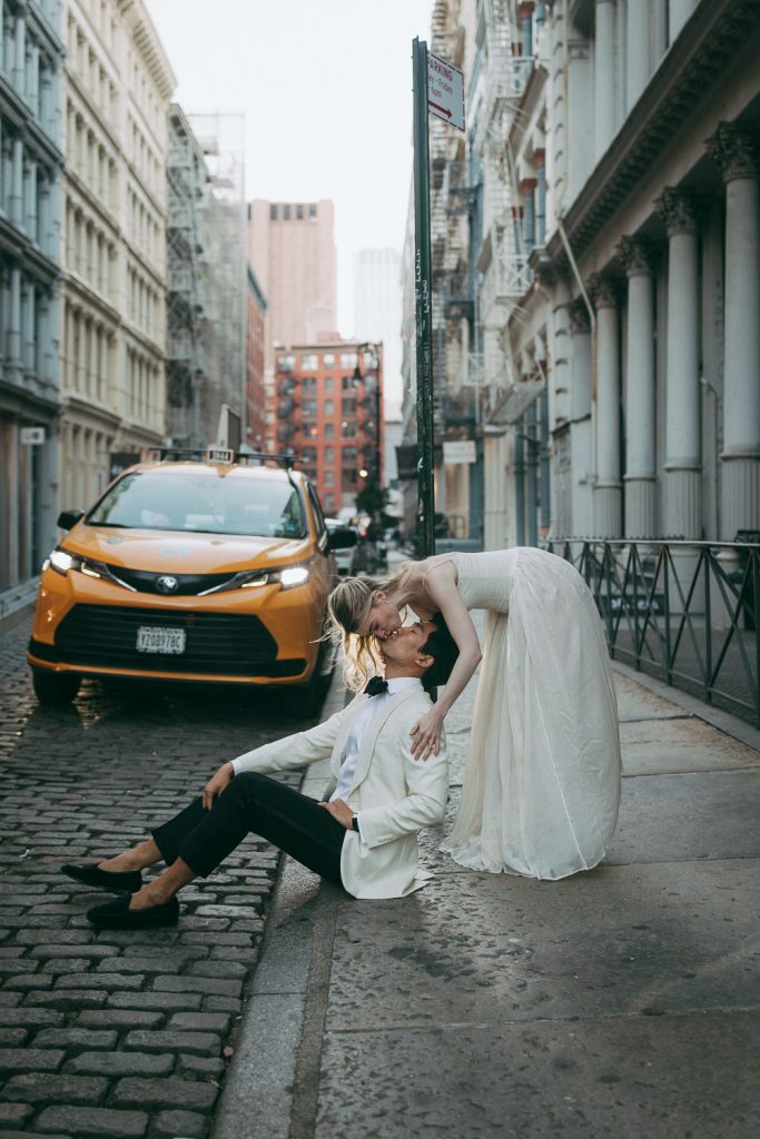 Bride and groom in soho during nyc elopement wedding