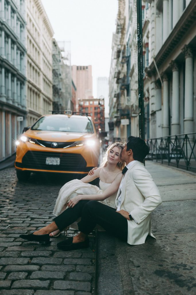 Bride and groom in soho during nyc elopement wedding